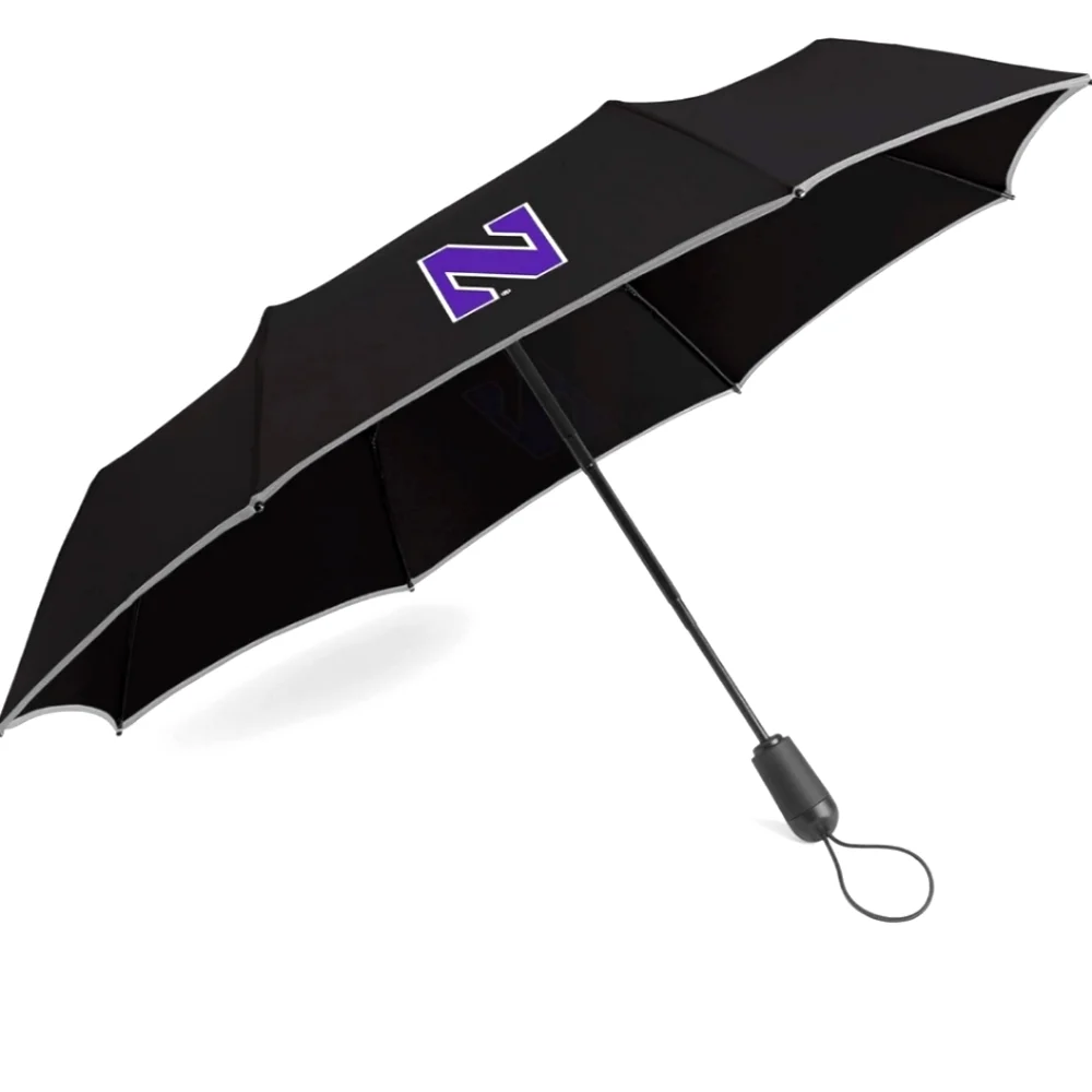 NEW Weatherman NORTHWESTERN UNIVERSITY Logo Travel Umbrella Black Wind Resistant - Picture 4 of 14